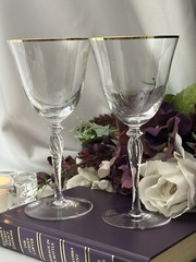 Sasaki Wine Glasses Renaissance Gold Rim Vintage 7 1/8″ Clear Barware Glasses *