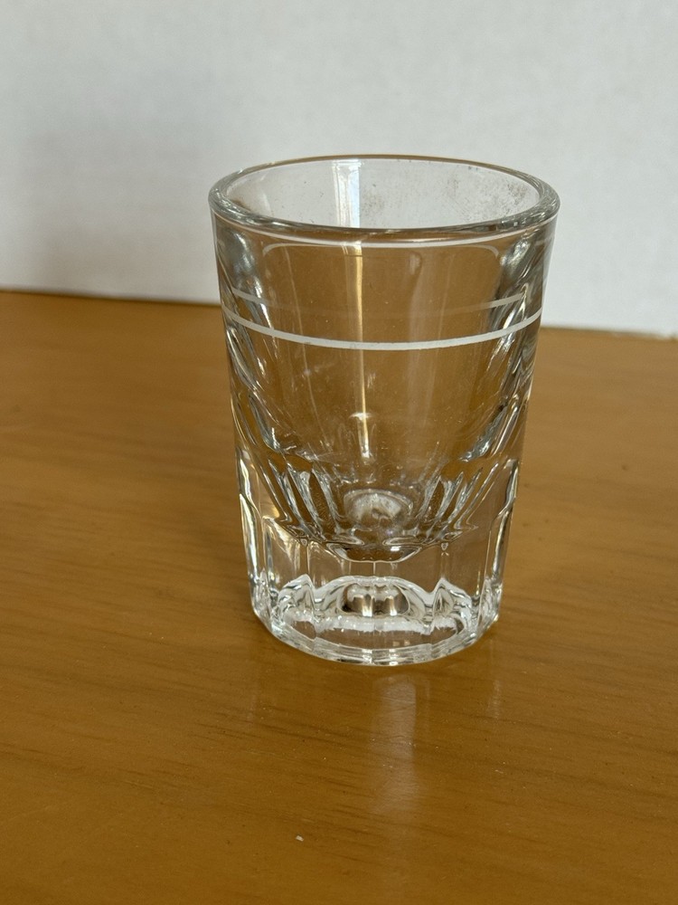Vintage Clear Glass Shot Glass 2oz Heavy Bottom White Stripe Barware 3 inch Tall