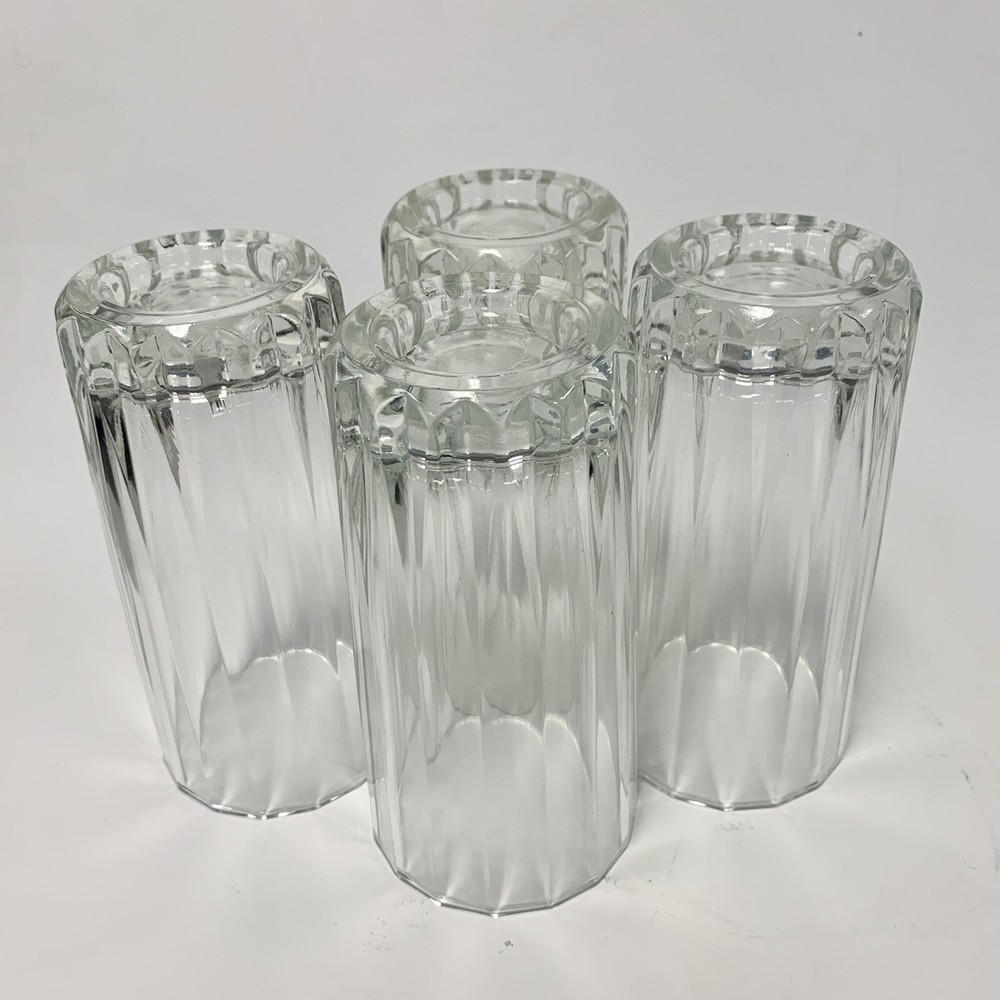 4 Vintage Pasabahce Topaz Clear Flat Paneled Tumblers EXCELLENT Condition