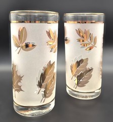 Vintage Libbey Golden Foliage Tumblers Set Of 2 22K Gold Frosted Glass MCM