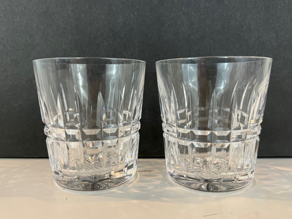 Vintage Pair of Clear Glass Old Fashioned Whiskey / Scotch Glasses