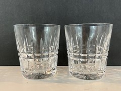 Vintage Pair of Clear Glass Old Fashioned Whiskey / Scotch Glasses