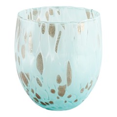 Murano Glass Drinking Tumbler Light Blue Bronze Handmade Millefiori 10cm