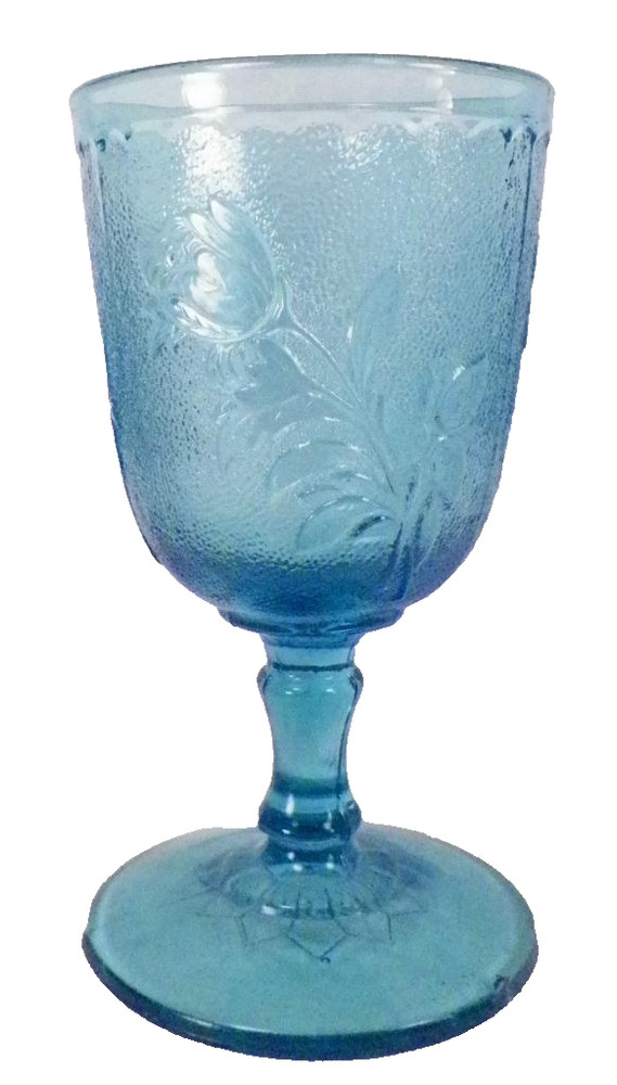 Rose in Snow Goblet Campbell Jones & Co Blue Glass EAPG #125 1883 Antique