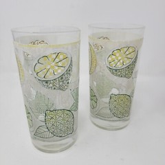 2 Libbey Vintage 1970s Lemon Lime Citrus Graphic Glasses Tumblers EUC Lot Of 2