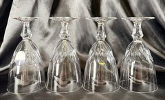 Set Of 4~Vintage Clear Glass 6” Goblets~Thumbprint~Multi Side Bulbous Stem