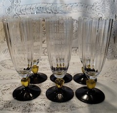 6 Pcs Oscar de la Renta Austrian Crystal Champagne Flutes Yellow/Brown.