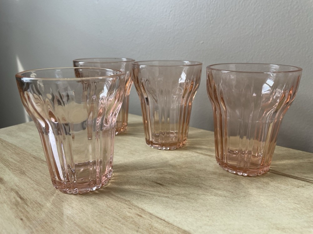Set of 4 Vintage Anchor Hocking Depression Glass pink cordial/juice glasses