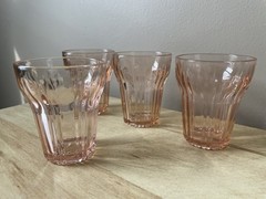Set of 4 Vintage Anchor Hocking Depression Glass pink cordial/juice glasses