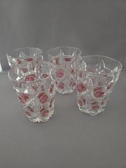 4 EAPG United States Glass Tumblers Newport Bulls Eye & Daisy Ruby Stain