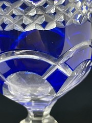 Vintage Bohemian Czech Cut To Clear Deep Blue 7.5” Tall Wine Glass