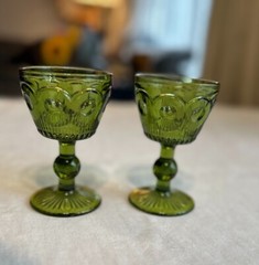 Bartlett-Collins avocado green cordial Glasses Bullseye Manhattan 2 set VTG MCM