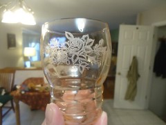 Set of 6 Pink Federal Glass Tudor Ring 4″ 9 oz. Water Tumblers Rose Etching 1935