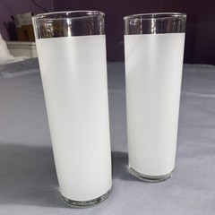 2 Mid Century VTG Satin Frosted Glass Highball Tumbler Glasses 14 oz 7″