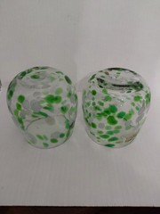 Set of 2 Mexican Recycled Hand Blown Green White Confetti Wine/Water Goblets