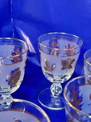Set of 6 Vintage Libby Frosted Water Goblets with Gold Leaves And Gold Rim