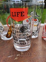 Vtg Mid Century Barware Glasses Characters & Phrases Set of 7 Highball