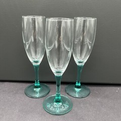 3 Turquoise Stem Cristal D’Arques-Durand Luminarc Champagne Flute Glass Teal