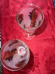 Libbey Frosted Gold Leaf Glasses Mid Century Barware Pilsner Set of 2 Vintage