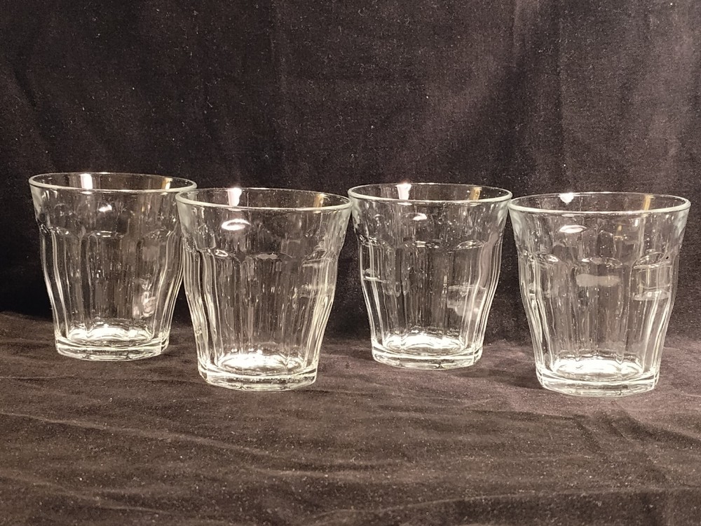 Set Of 4 Duralex Ribbed Paneled Tumbler Glasses