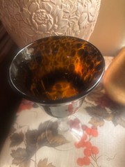 Vintage Hand-Blown Tortoiseshell Art Glass Goblet – 7.5” – Amber & Dark Spots