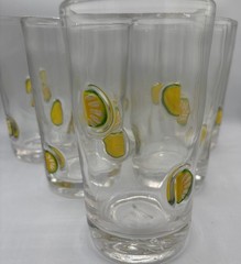 Set 6 Anthropologie Lime Slice Drinking Glasses Tumbler Fused Glass 16oz Fused