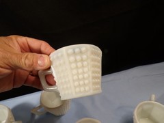 Set of 6 Fenton Milk Glass Octagon Hobnail Punch Bowl Cups INV2