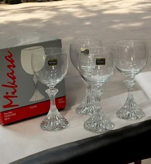 New 4 pcs Mikasa Crystal THE RITZ Water Wine Glasses Stemware 7″ West Germany
