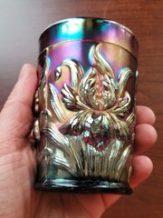 Nice Purple Dugan Carnival Glass Heavy Iris Pattern Tumbler