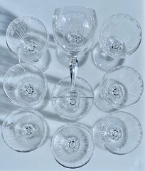 CRYSTAL ELEGANT ABC DORFLINGER ? 10 ART NOUVEAU FLORAL ETCHED WINE GOBLETS 6.5″