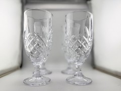 Set of 4 Vintage Pressed Cut Glass Goblets 7.75” Water Wine Tea Glasses Diamond