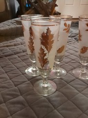 Vintage Libbey Frosted Gold Leaf Pilsner Glasses Set Of 6 Barware 12 oz