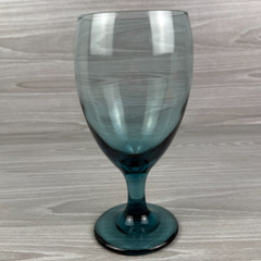Glass Goblet Medium Iced Tea Drink Cup Light Blue 7″ Height Used