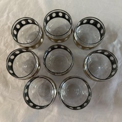 Culver Piza Roly Poly Glasses Set 8 Gold MCM Barware w Antiqued Mirrored Tray