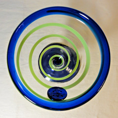 Kosta Boda Royal Caribbean Cruise Green Swirl Blue Rimmed Margarita Glass