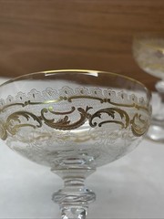 St Louis Crystal – Gold Encrusted Scrolls – Champagne Glass. Pair.