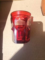 ANDENKEN VON TEPLITZ 1853 RUBY ETCHED TUMBLER BOHEMIAN CZECH SEE PHOTOS DESCRIPT