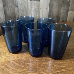 Vintage Vereco France cobalt blue tumblers Glasses 10 oz 4 1/2” Tall Set 5