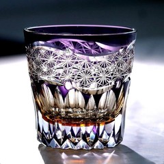 11oz Hand Cut To Clear Whiskey Bourbon Crystal Glass Vintage Rock Tumbler Purple