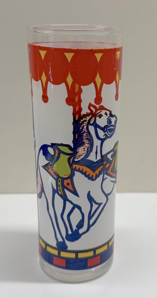 Vintage Carousel Tom Collins Drinking Glass Circus Horse Barware Glass