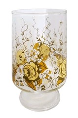 Vintage~ Clear Glass Pedestal Tumbler with Rose Pattern Gold