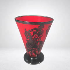 Slovenia Ruby Red Black Cased Glass Equestrian Vase Tumbler Horse Rider Vintage