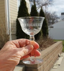 4 Depression Clear 4.25” Liqueur Cordial Glass w/ Etched Grape Circle Design
