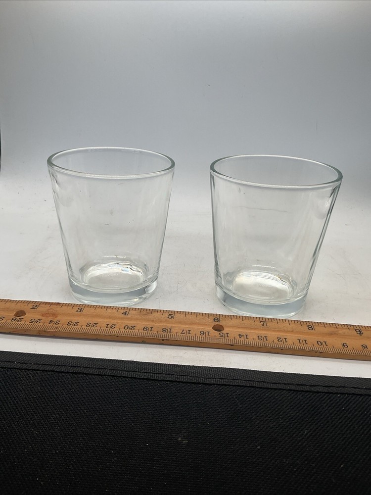 Clear Glass Tumblers – Lot Of 2 – 3.25” Tall 2.75” Top Diameter