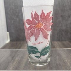 Vtg MCM Floral Tumlber Glass Boscul Peanut Butter Collectible Pink Poinsettia 5″