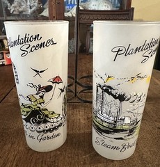 Vintage Libbey Frosted Plantation Scenes Highball Tumblers With Caddy Carrier