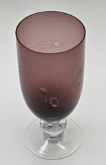 Vintage Etched Amethyst Wine Glass w/Applied Crystal Pedestal
