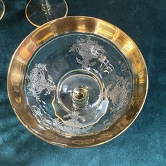 6 Champagne/Sherbet Athens Diana Gold Yellow, Gold Encrusted Tiffin-Franciscan