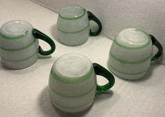 Reduced Vintage Retro Hand Blown White Green Swirl Glass Cups Small Set Of 4