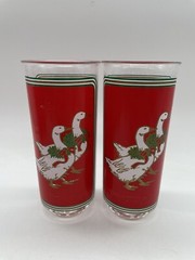 Vintage Culver Plastic Highball Glasses Goose Red Christmas Holiday Ducks Set 6